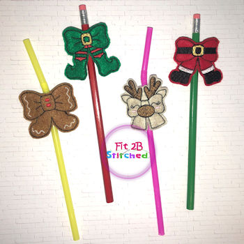 Christmas Bow ITH Pencil-Straw Buddy