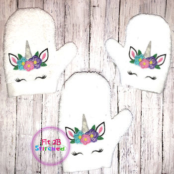 Flower Unicorn Bath Mitt ITH 5x7