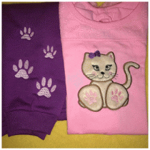 Girl Kitten Applique With Paw Prints