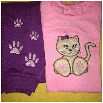 Girl Kitten Applique With Paw Prints
