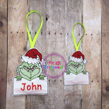 Grinch ITH Tag-Orn 2 Sizes