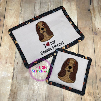 Love My Basset Hound ITH Mug Rug and Coaster