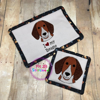 Love My Beagle ITH Mug Rug and Coaster