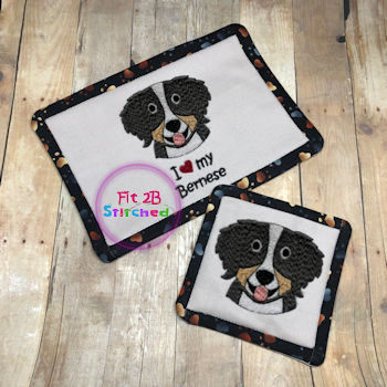 Love My Bernese ITH Mug Rug and Coaster