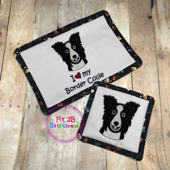 Love My Border Collie ITH Mug Rug and Coaster