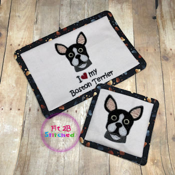 Love My Boston Terrier ITH Mug Rug and Coaster