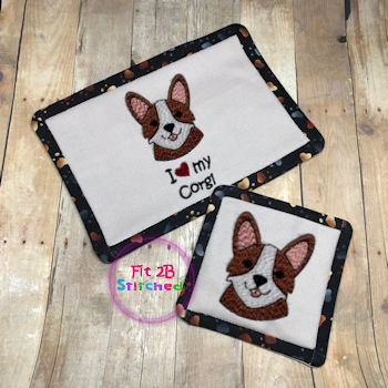 Love My Corgi ITH Mug Rug and Coaster