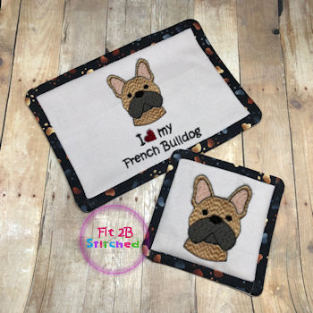 Love My French Bulldog ITH Mug Rug and Coaster