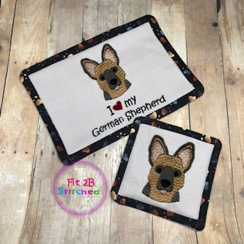 Love My German Shepherd ITH Mug Rug and Coaster