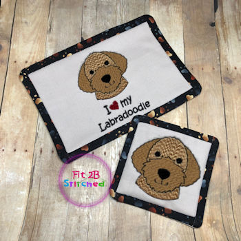 Love My Labradoodle ITH Mug Rug and Coaster