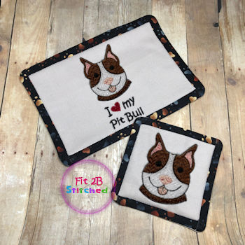 Love My Pit Bull ITH Mug Rug and Coaster