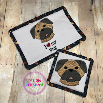 Love My Pug ITH Mug Rug and Coaster