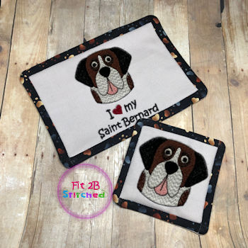 Love My Saint Bernard ITH Mug Rug and Coaster