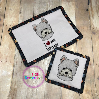 Love My Westie ITH Mug Rug and Coaster