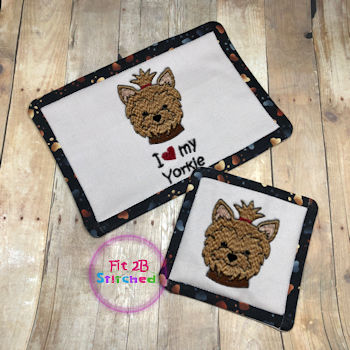 Love My Yorkie ITH Mug Rug and Coaster