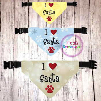 Pet Over Collar Bandana ITH 3 Sz-I Love Santa