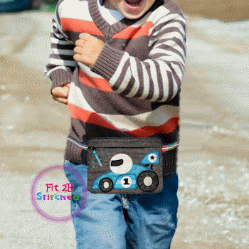 Race Car ITH Lined Zipper Waist Pouch 5x7