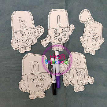 Learning Alphabet Blocks K-O Dry Erase Coloring Set ITH 5x7