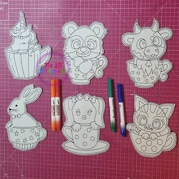 Animals In A Cup 5x7 Dry Erase Coloring Set ITH