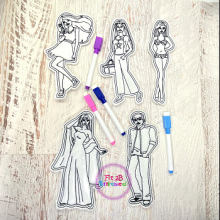Barb Dry Erase Coloring Dolls Set ITH 5x7