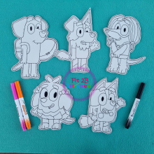 Blue and Friends 4 Dry Erase Coloring Set 5x7 ITH