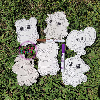 Chip and Family Dry Erase Coloring Dolls Set ITH 5x7