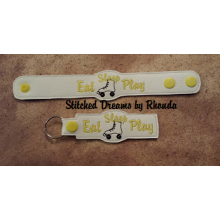 Eat Sleep Play Roller Skate Snap Bracelet-Key Fob Set ITH
