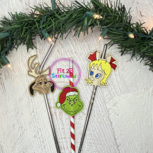 Grinch, Max, and Cindy Lou Straw Buddy - Pencil Pal Set ITH