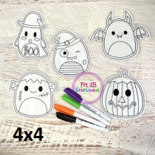 Halloween Squishies  4x4 Dry Erase Coloring Set ITH