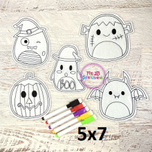 Halloween Squishies 5x7 Dry Erase Coloring Set ITH