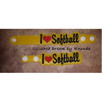 I Love Softball Snap Bracelet-Key Fob Set ITH