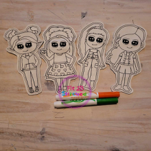Kawaii Girls Dry Erase Coloring Set 2 ITH 5x7