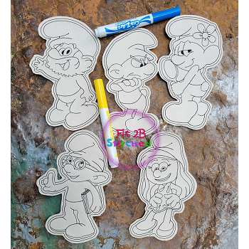 Little Blue Family Dry Erase Coloring Dolls Set ITH 5x7