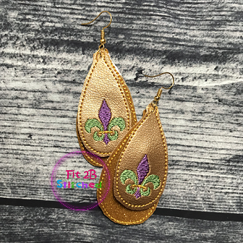 Mardi Gras Fleur De Lis ITH Earring Set