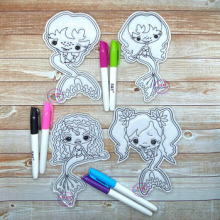Mermaid Dry Erase Coloring Dolls Set ITH 5x7