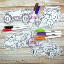 Race Cars Dry Erase Coloring Set ITH 5x7