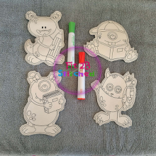 School Monsters Erase Coloring Set ITH 5x7