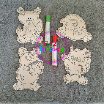 School Monsters Erase Coloring Set ITH 5x7