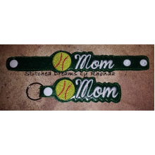 Softball Mom Snap Bracelet-Key Fob Set ITH