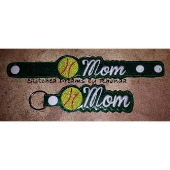 Softball Mom Snap Bracelet-Key Fob Set ITH