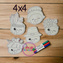 Thanksgiving Turkey Heads 4x4 Dry Erase Coloring Set ITH